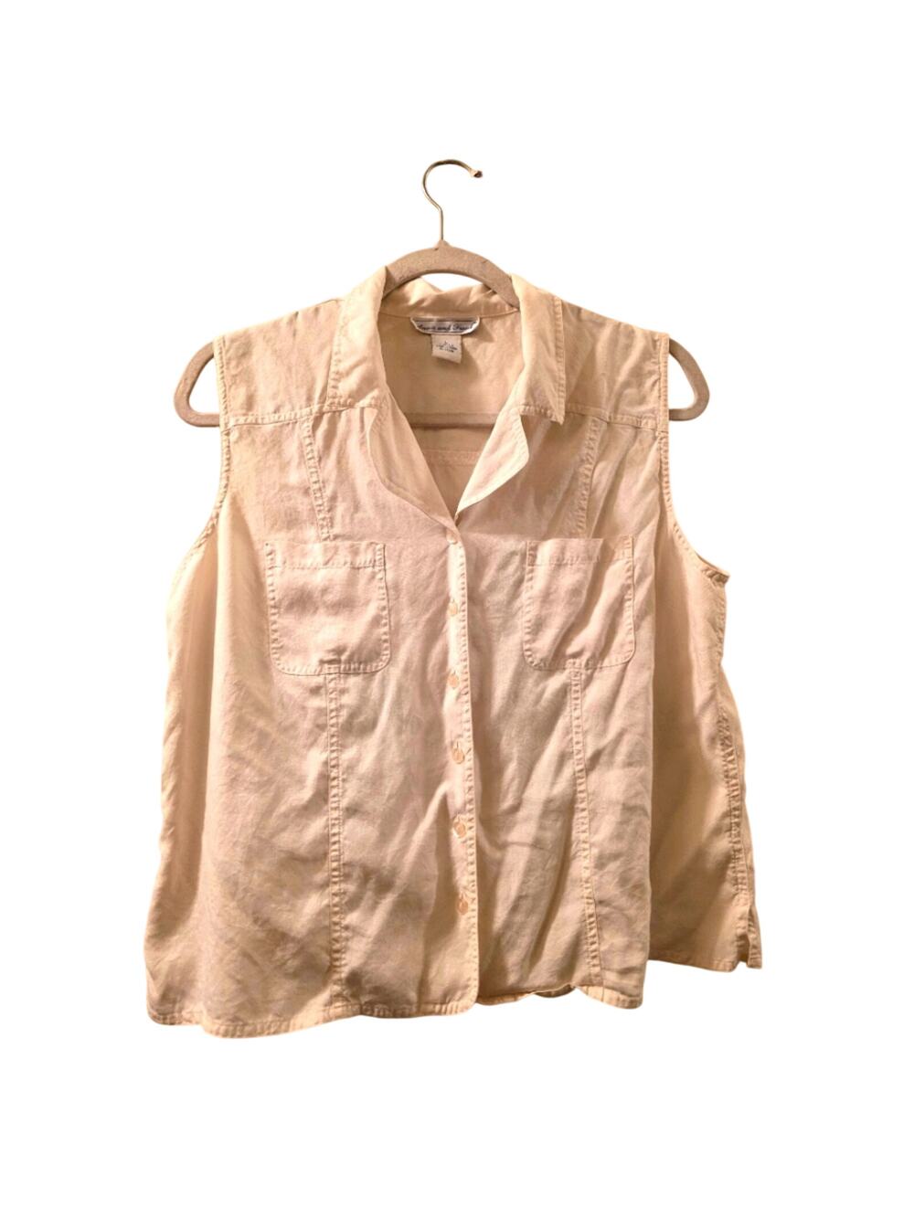 Anna And Frank Women's 100% Silk Cream Sleeveless Top Size L Boho Minimalist